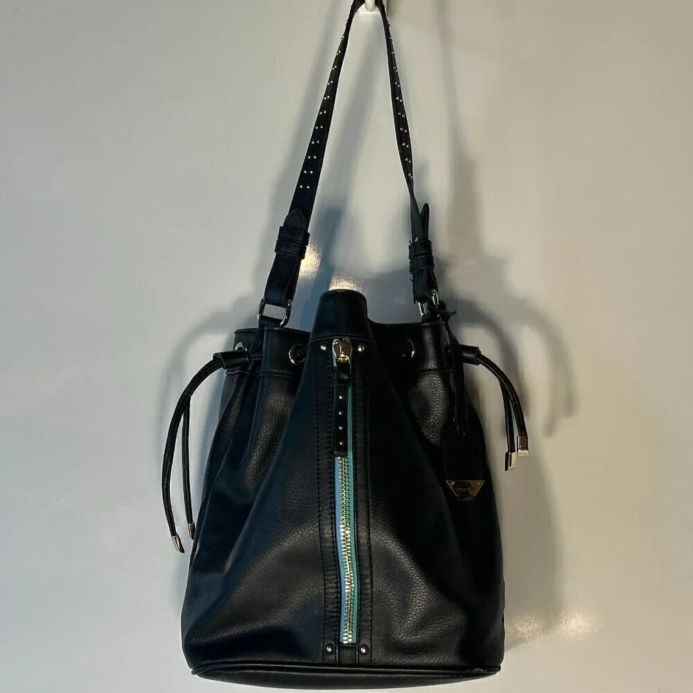 Dolce Vita Black Vegan leather bucket handbag gold tone hardware classic essenti